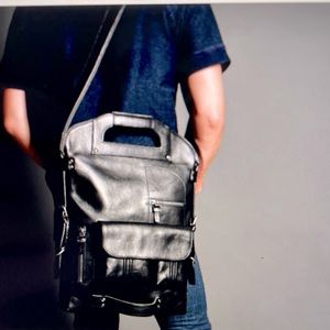 Hard Graft 2unfold laptop bag. Black leather